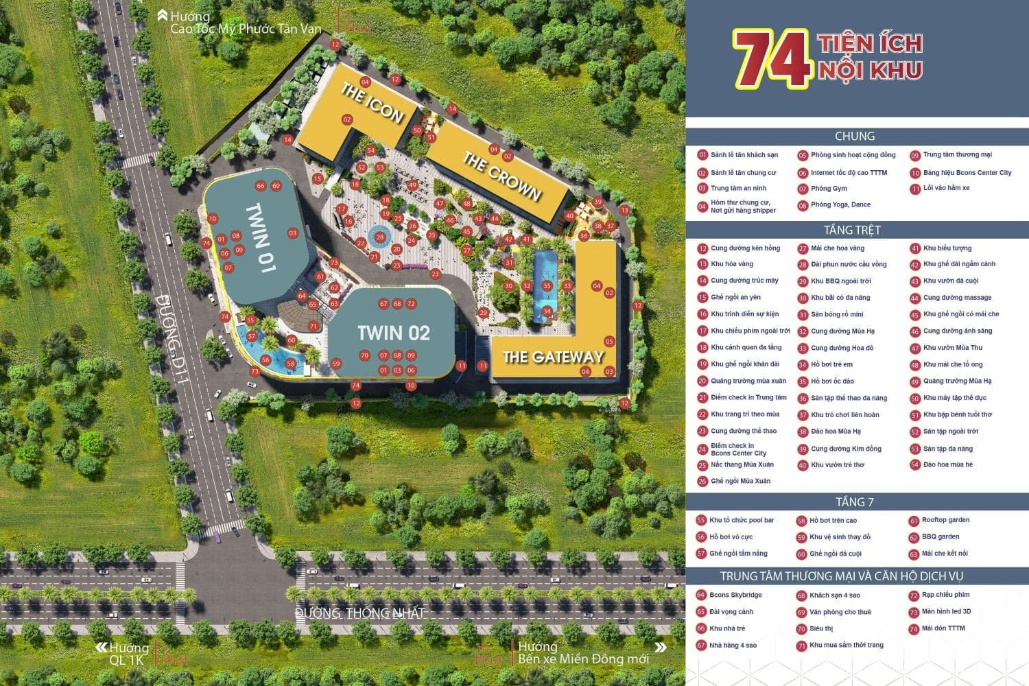Mặt bằng tiện ích Bcons Center City